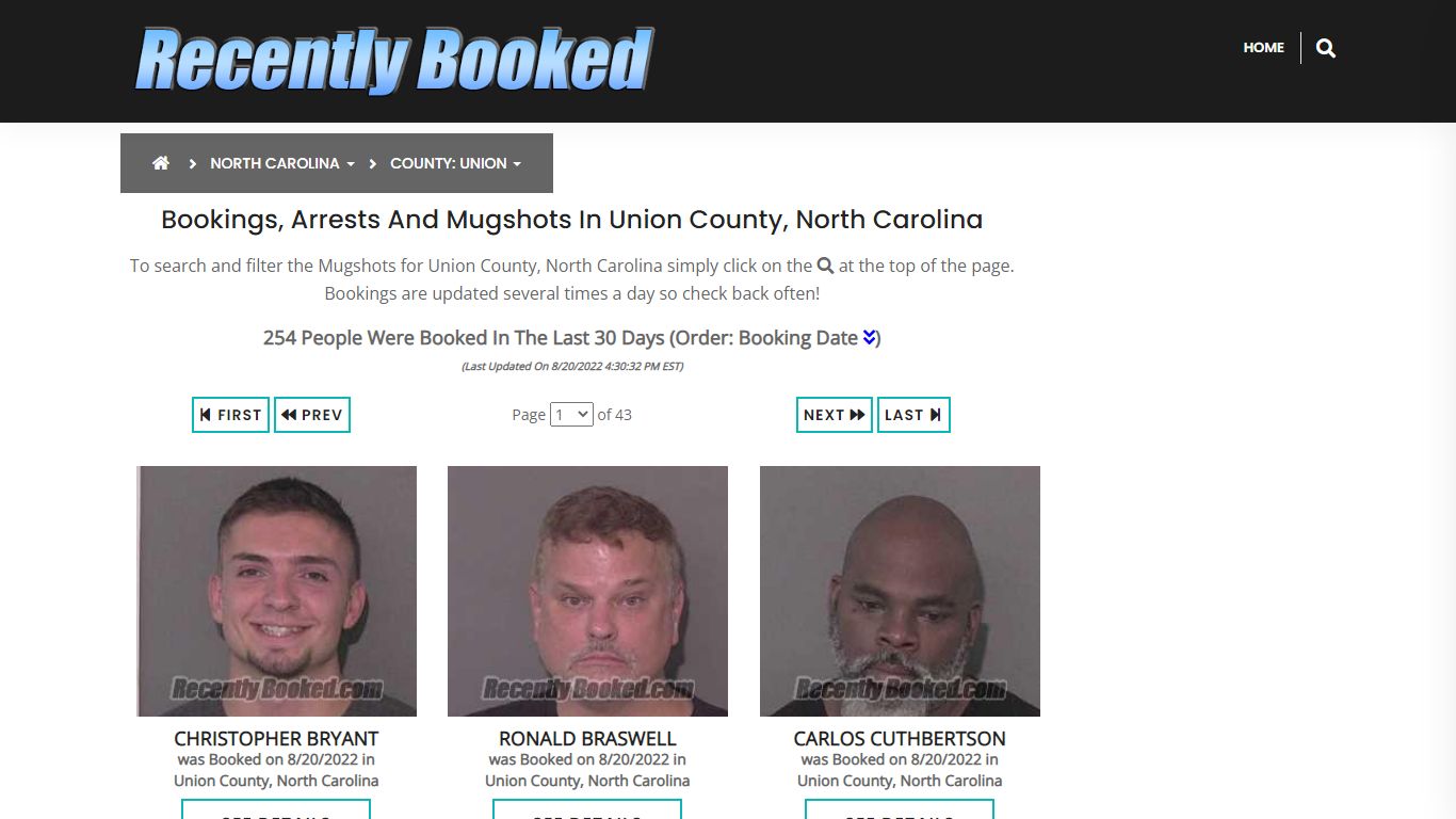 Bookings, Arrests and Mugshots in Union County, North Carolina