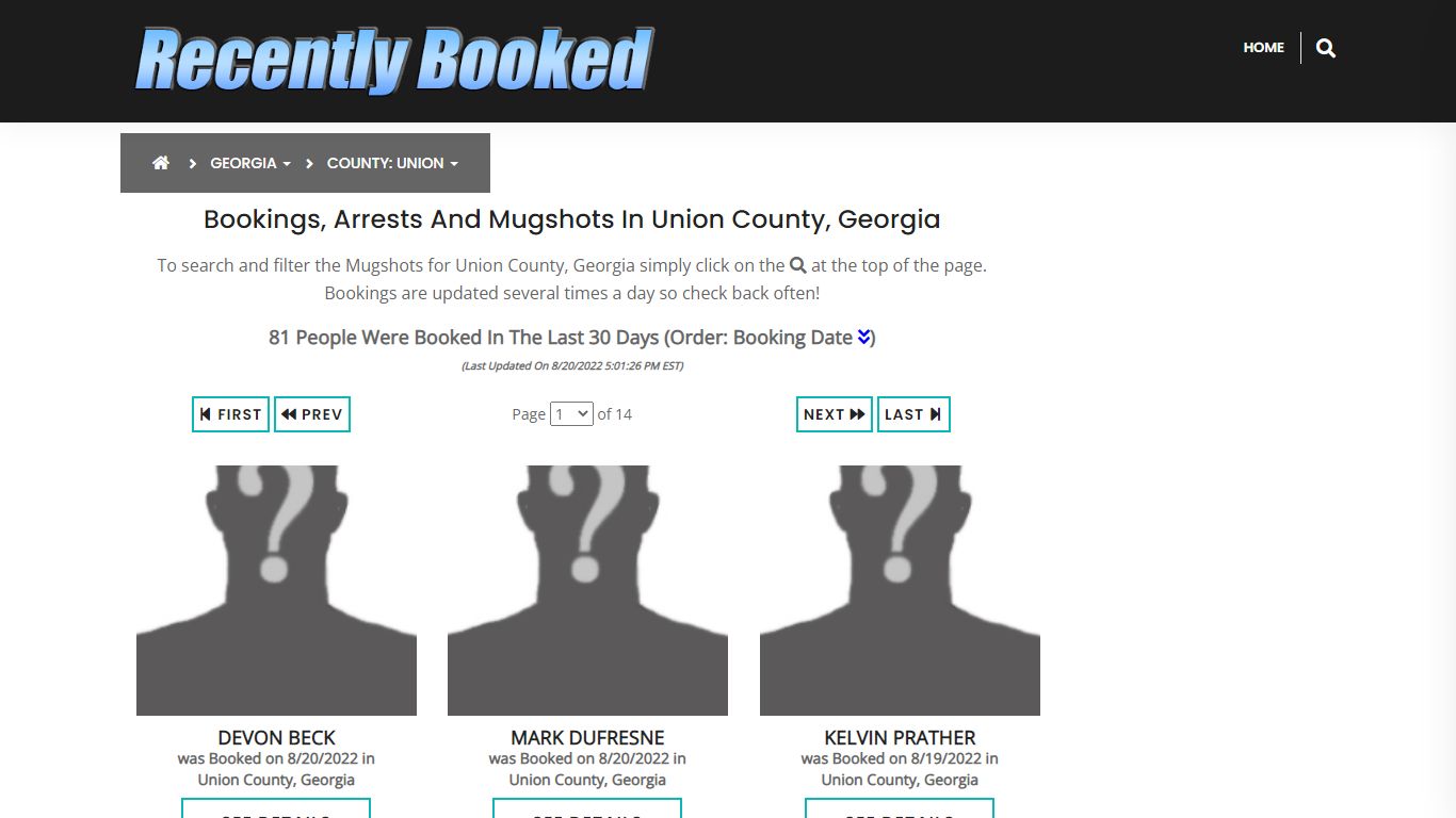 Recent bookings, Arrests, Mugshots in Union County, Georgia